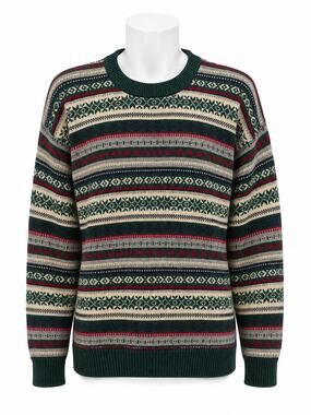 Eddie Bauer Vintage Lambswool Fair Isle Striped Crewneck Sweater Mens S READ